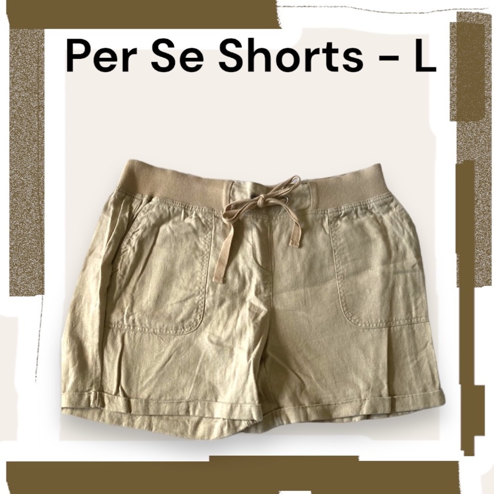 Per Se Cargo Shorts Khaki Elastic waist with Draw String